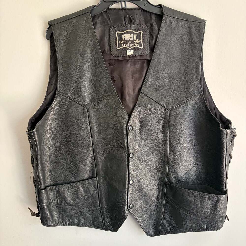 First Genuine Leather Motorcycle Biker Vest Size 52